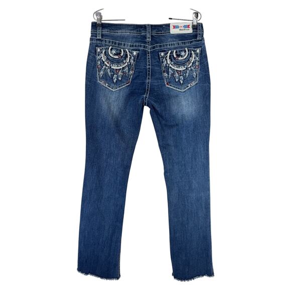 Grace in LA Bootcut Jeans Tribal Feather Embroider Fray Hem Easy Fit 32X33* (30) - Picture 11 of 16